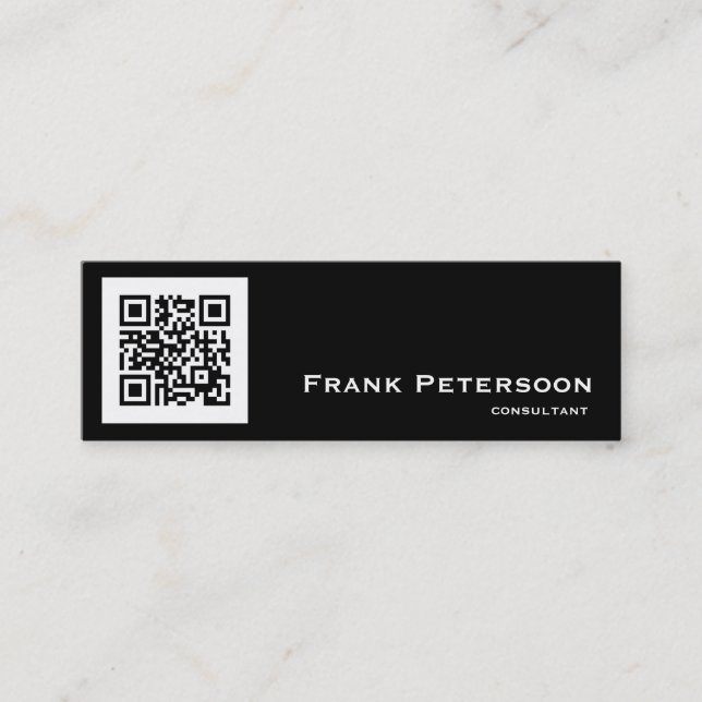 Modern Black and White QR Code Consultant Mini Business Card (Front)