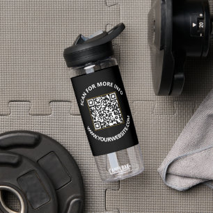Modern Black and White QR Code, Custom Text Water Bottle