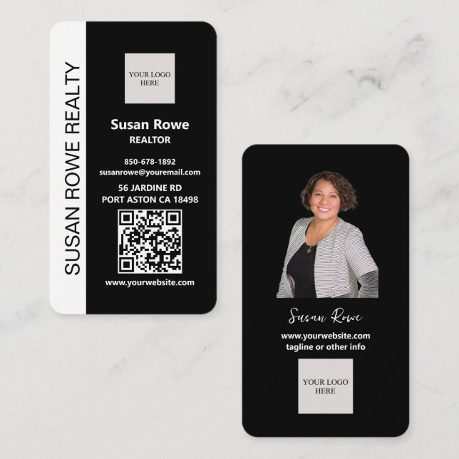 Modern Black and White QR Code Photo Business Card (Front/Back)