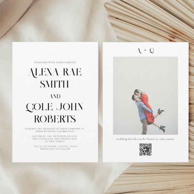 Modern Black and White QR Code Photo Wedding Invitation (Creator Uploaded)
