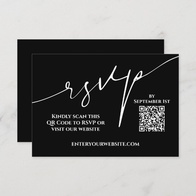Modern Black and White QR Code Wedding RSVP (Front/Back)