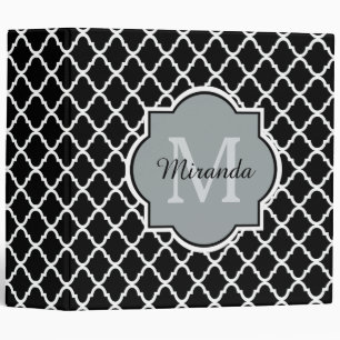 Modern Black and White Quatrefoil Monogrammed Name Binder