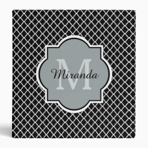 Modern Black and White Quatrefoil Monogrammed Name Binder