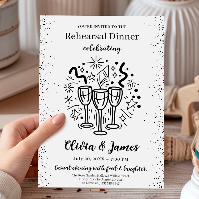 Modern black and white rehearsal dinner card (Creator Uploaded)