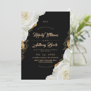 Modern Black and White Rose Floral Wedding Invitation