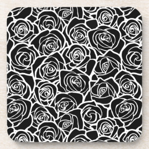 Modern Black and White Roses Chic Floral Pattern  Coaster