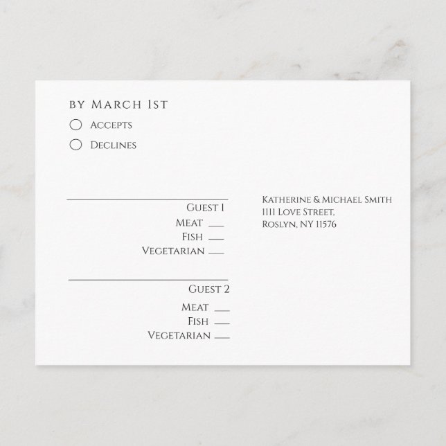 Modern Black and White RSVP Wedding Postcard (Back)
