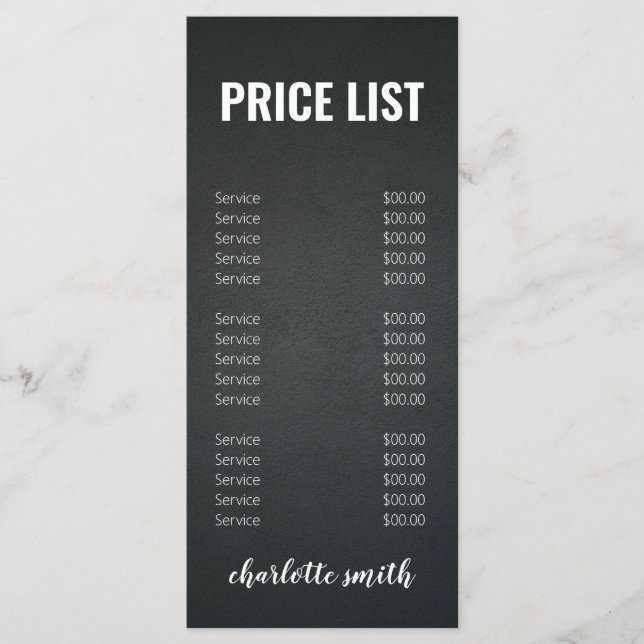 Modern Black and White Salon Price List Menu (Front)