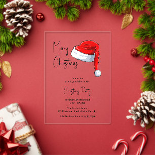 Modern Black and White Santa Hat Christmas Party Acrylic Invitations