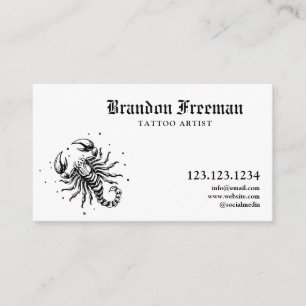 Modern Black and White Scorpion Tattoo Artist Business Card