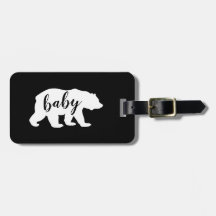 Modern Black and White Script Baby Bear Silhouette