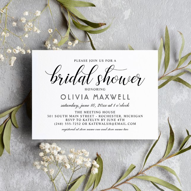 Modern Black and White Script Bridal Shower Invitation (Creator Uploaded)
