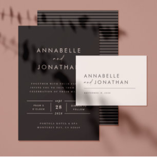 Modern black and white script contemporary wedding invitation