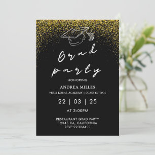 Modern Black And White Script Grad Party Invitation