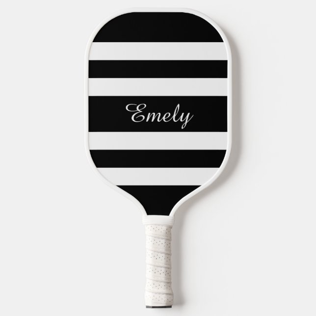 Modern Black And White Script Name Pickleball Paddle (Front)