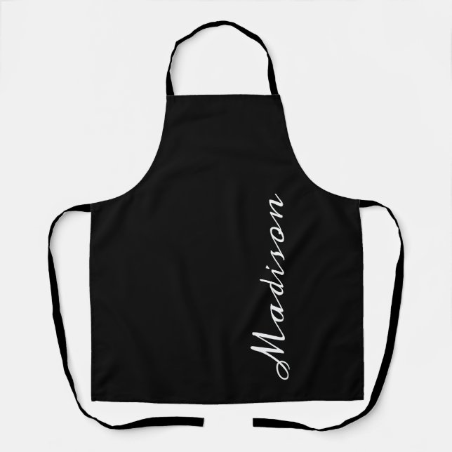Modern Black and White Script Personalized Name Apron (Front)