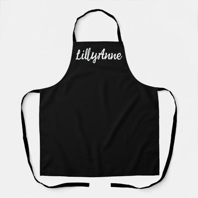 Modern Black And White Script Personalized Womens Apron (Front)