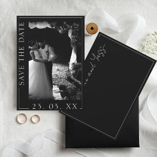 Modern Black and White Script Photo Save The Date