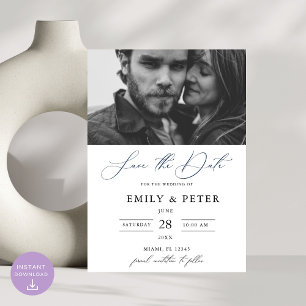 Modern Black and White Script Photo Save the Date Invitation