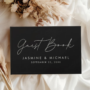 Modern Black and White Script Photo Wedding Guest Book