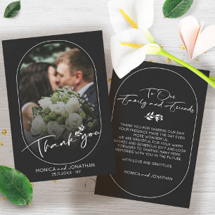 Modern Black and White Script Photo Wedding Thank You Card