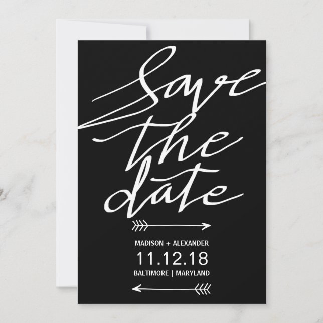 Modern Black And White Script Simple Save The Date (Front)