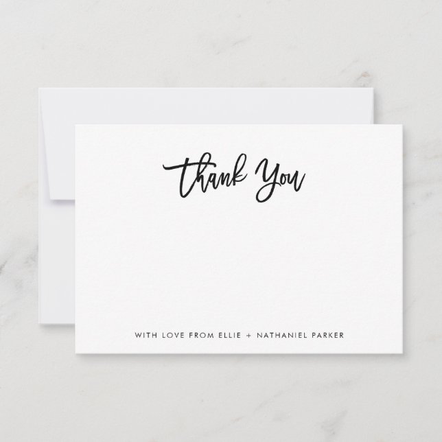Modern Black and White Script Thank You Card (Front)