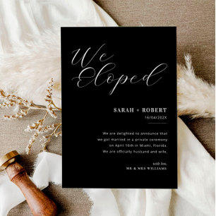 Modern black and white script wedding announcement