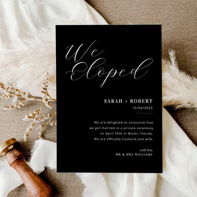 Modern black and white script wedding announcement (Creator Uploaded)