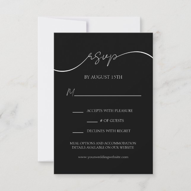 Modern Black and White Script Wedding RSVP Card (Front)
