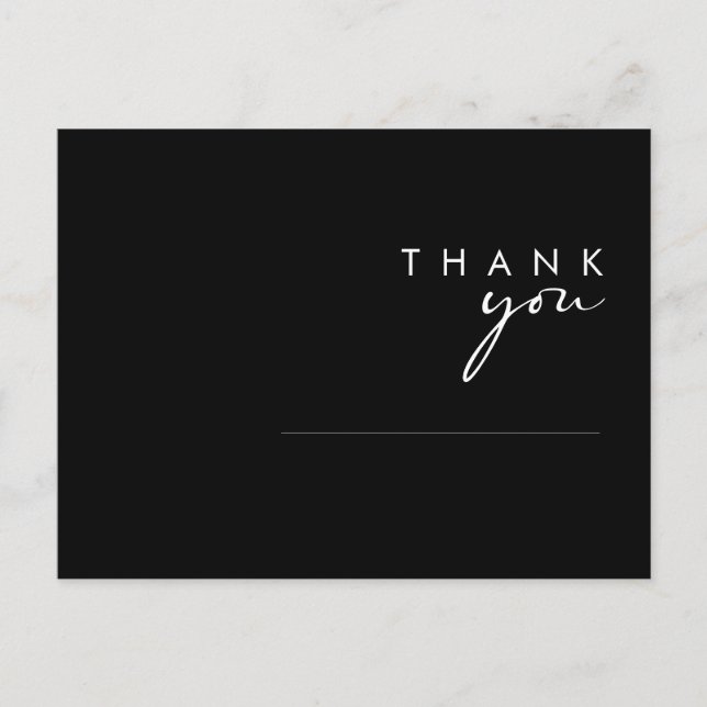 Modern Black And White Script Wedding Thank You Postcard (Front)
