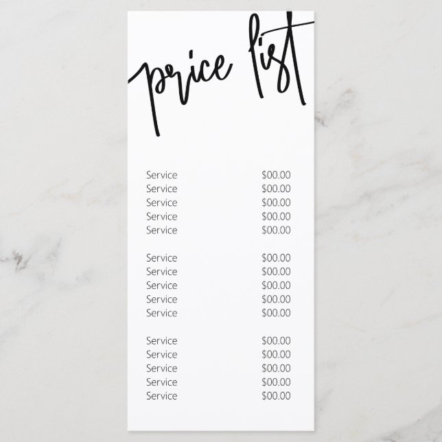 Modern Black and White Service Price Menu (Front)