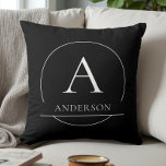 Modern Black and White Simple Family Name Monogram Throw Pillow<br><div class="desc">Modern Black and White Simple Family Name Monogram Throw Pillow.</div>