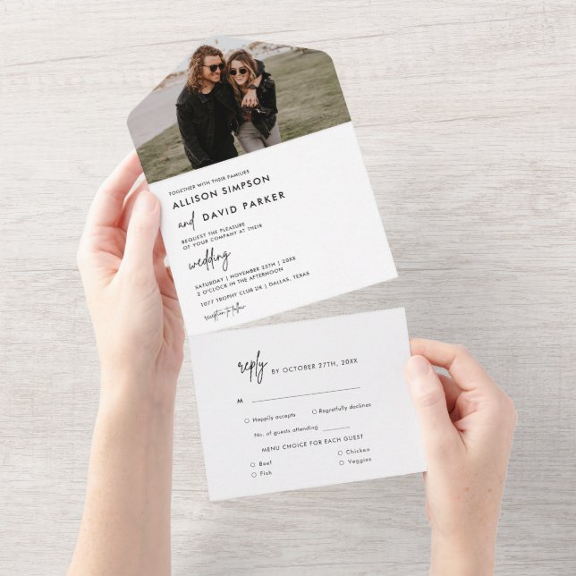 Modern Black and White Simple Wedding Photo All In One Invitation (Tearaway)