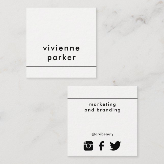 Modern Black and White | Social Media Networking Square Business Card (Front/Back)