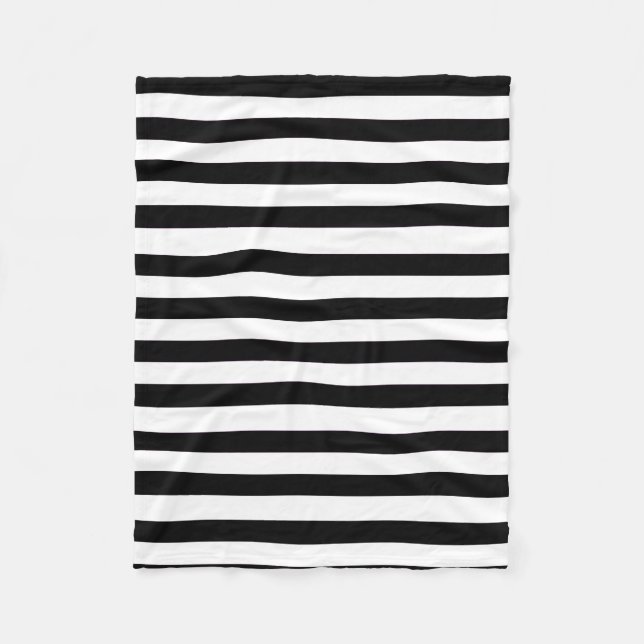 Modern black and white solid stripes pattern fleece blanket (Front)