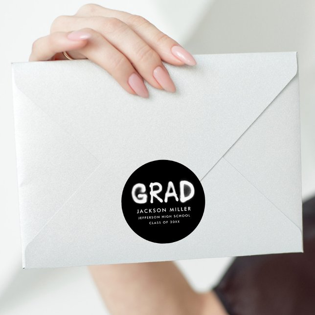 Modern Black and White Spray Paint Graduation Classic Round Sticker (Creator Uploaded)