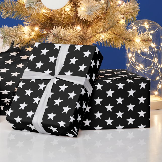 Modern black and white stars pattern elegant gift wrapping paper (Holidays)