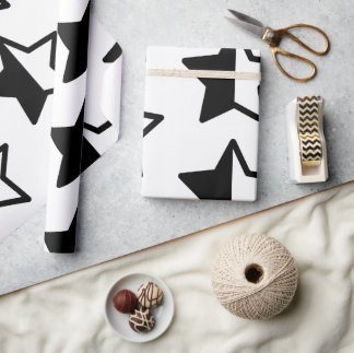 Modern Black and White Stars Wrapping Paper