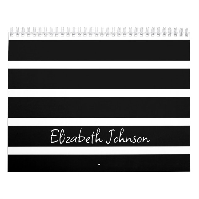 Modern Black and White Stripe Personalized Calendar (Cover)