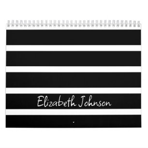 Modern Black and White Stripe Personalized Calendar