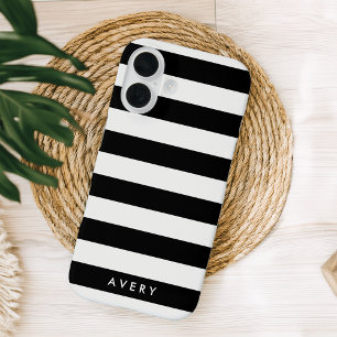 Modern Black and White Stripe Personalized Case
