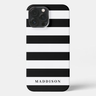 Modern Black and White Stripe Personalized iPhone 13 Pro Max Case