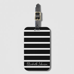 Modern Black and White Stripe Personalized Luggage Tag