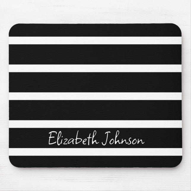 Modern Black and White Stripe Personalized Mouse Pad (Front)