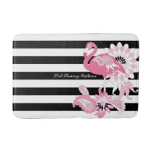 Modern Black and White Stripe Pink Flamingo