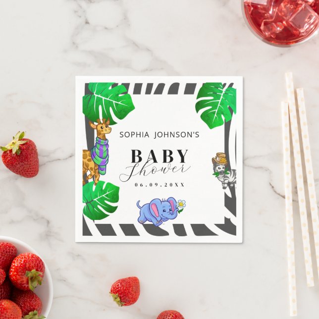 Modern Black and White Stripe Safari  Baby Shower  Napkin (Insitu)