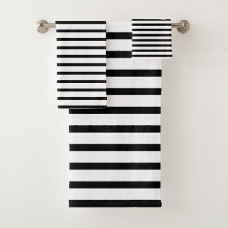Modern Black And White Stripe Three Piece Bath Towel Set