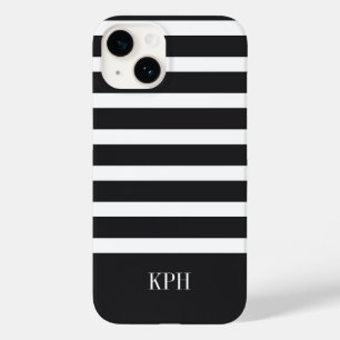 Modern Black and White Stripe with Monogram Case-Mate iPhone 14 Case