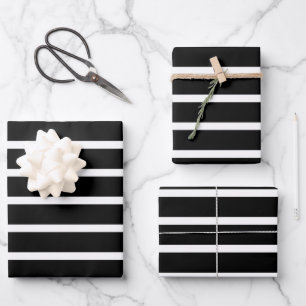 Modern Black and White Stripe Wrapping Paper Sheet